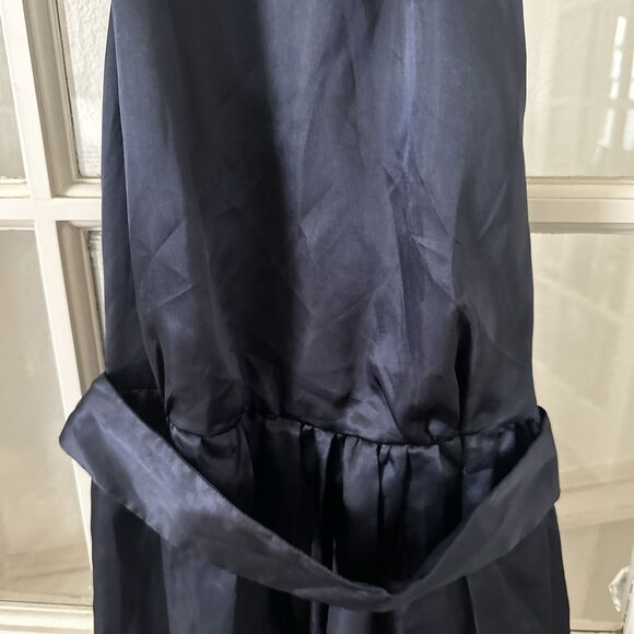 Navy Blue Satin Dress Halter Women Medium Belted Mini Forever 21 - Picture 3 of 9